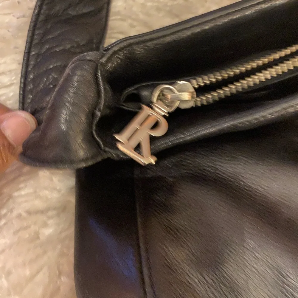 Rugby Ralph Lauren Black Leather Shoulder Bag with Curved Strap - Picture 7 of 9